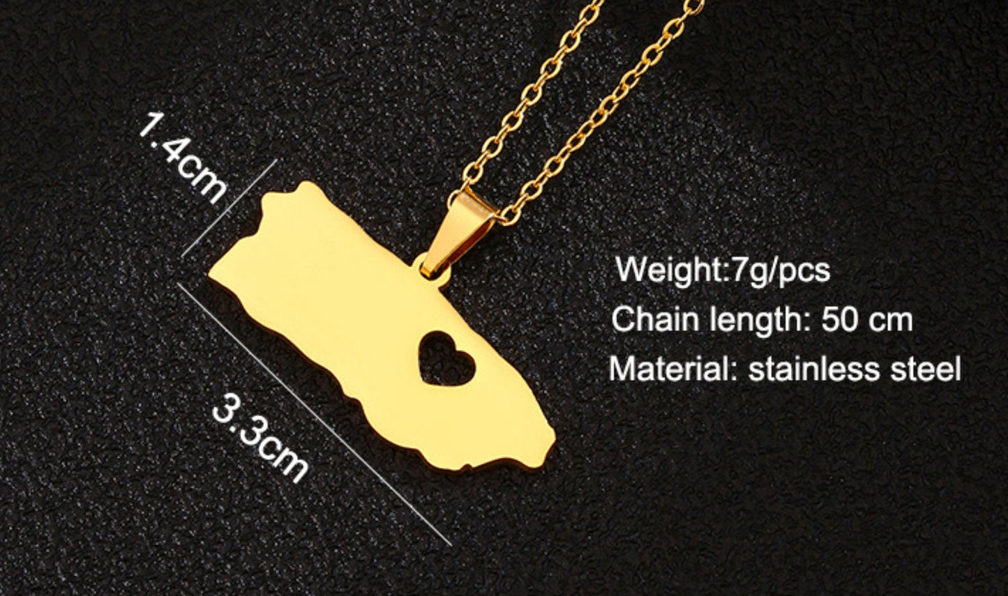 FREE Engraving Stainless Steel Silver 18K Gold Plated Puerto Rico Map Pendant Necklace for Men and Women Puerto Rico Necklace